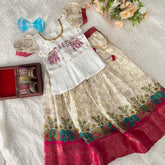 Cream & White Colour Embroidered Girls Lehenga Set -VS3488